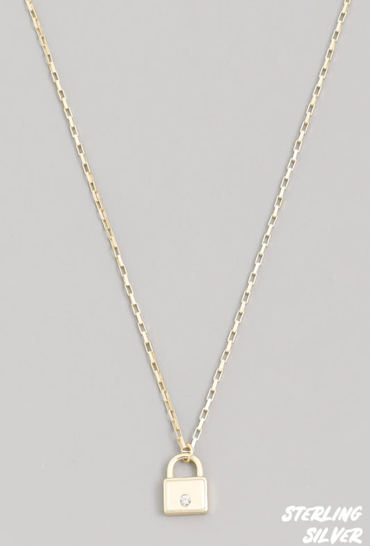 Sterling Silver Mini Lock Chain Necklace