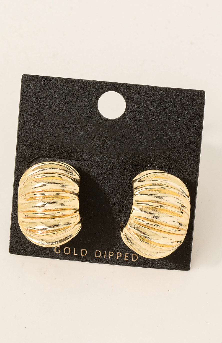 Gold Dipped Wide Ridged Hoop Earrings