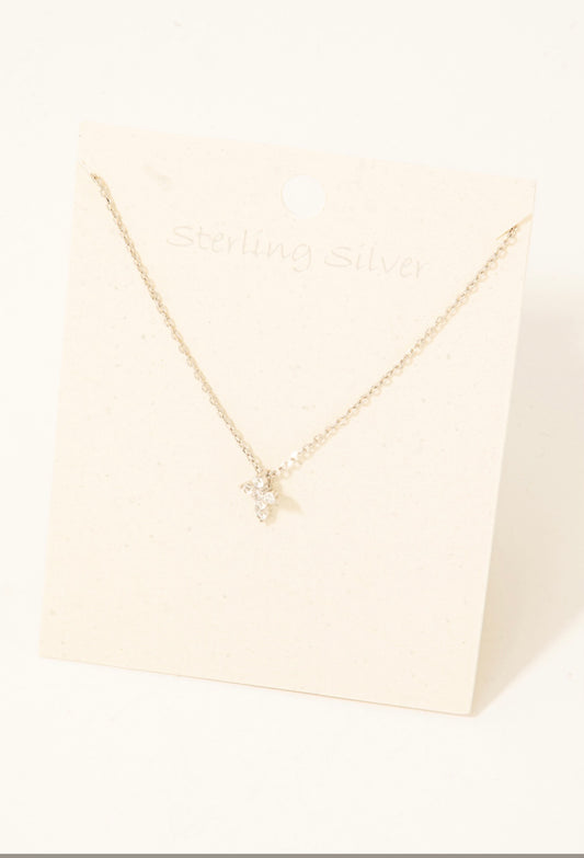 Sterling Silver Pave Cross Pendant Necklace