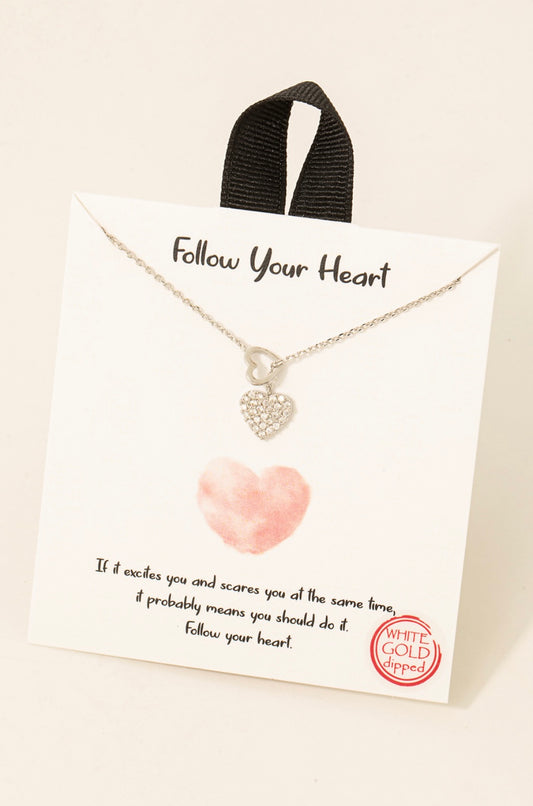 Gold Dipped Pave And Hollow Heart Charms Necklace