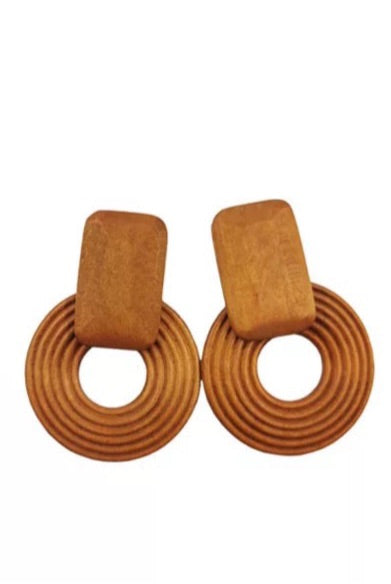 Ridge Wooden Hoop Drop Earrings